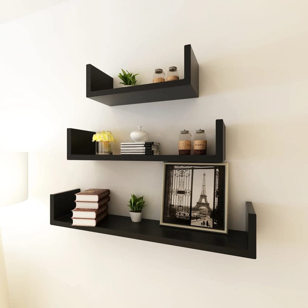 Vidaxl Wall Shelves 3 Pcs, Floating Shelves, Display Shelves, Wall Mounted Shelves For Book Dvd Photo Frame Trophy Display, Scandinavian, Black