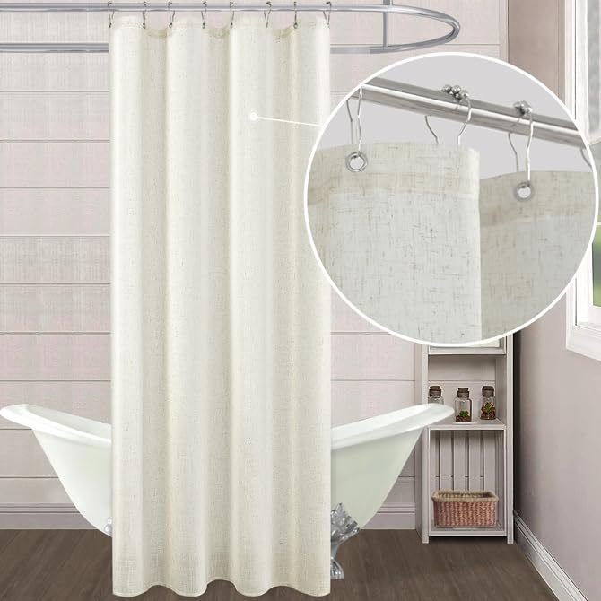 Koufall Natural Waterproof Linen Fabric Shower Curtain 54X72 Inch Length