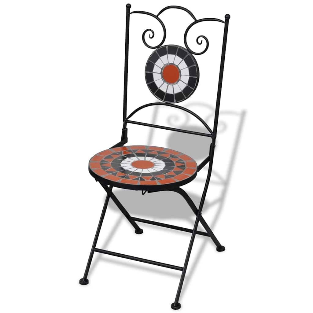 vidaXL Folding Bistro Chairs - Set of 2, Ceramic Terracotta and White, Durable Iron Frame, Easy-to-Clean, Suitable for Patio and Garden Seating