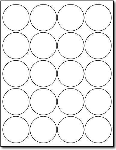 White 2' Round Circle Labels - 20 Labels Per Sheet - For Inkjet & Laser Printers - 25 Sheets / 500 Labels