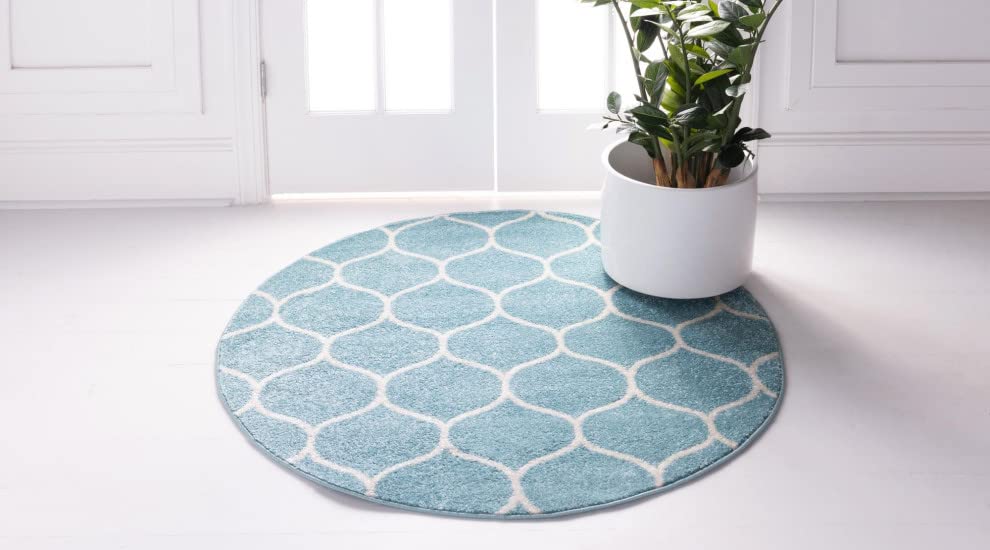 Unique Loom Trellis Frieze Collection Area Rug - Rounded (5' 1'' Round, Light Blue/ Ivory)