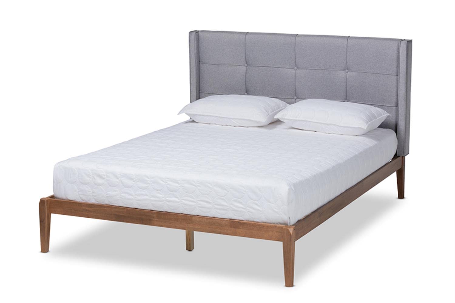 Baxton Studio Edmond Modern and Contemporary Grey Fabric Upholstered and Ash Walnut Brown Finished Wood Full Size Platform Bed