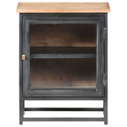 vidaXL Solid Acacia Wood Bedside Cabinet - Industrial-Style Gray Nightstand with Glass Door, Versatile Storage, No Assembly Needed