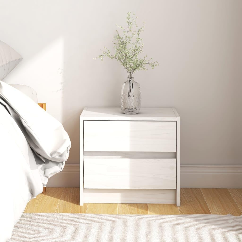 vidaXL Bedside Cabinet White 15.7&quot;x12&quot;x14&quot; Solid Wood Pine