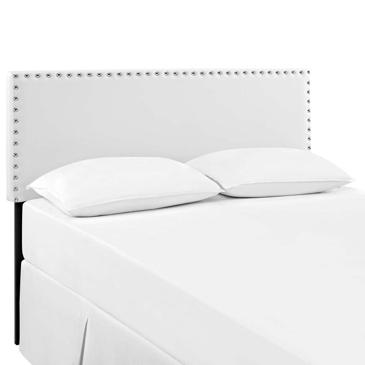 Modway Phoebe Faux Leather Upholstered King Headboard in White with Nailhead Trim