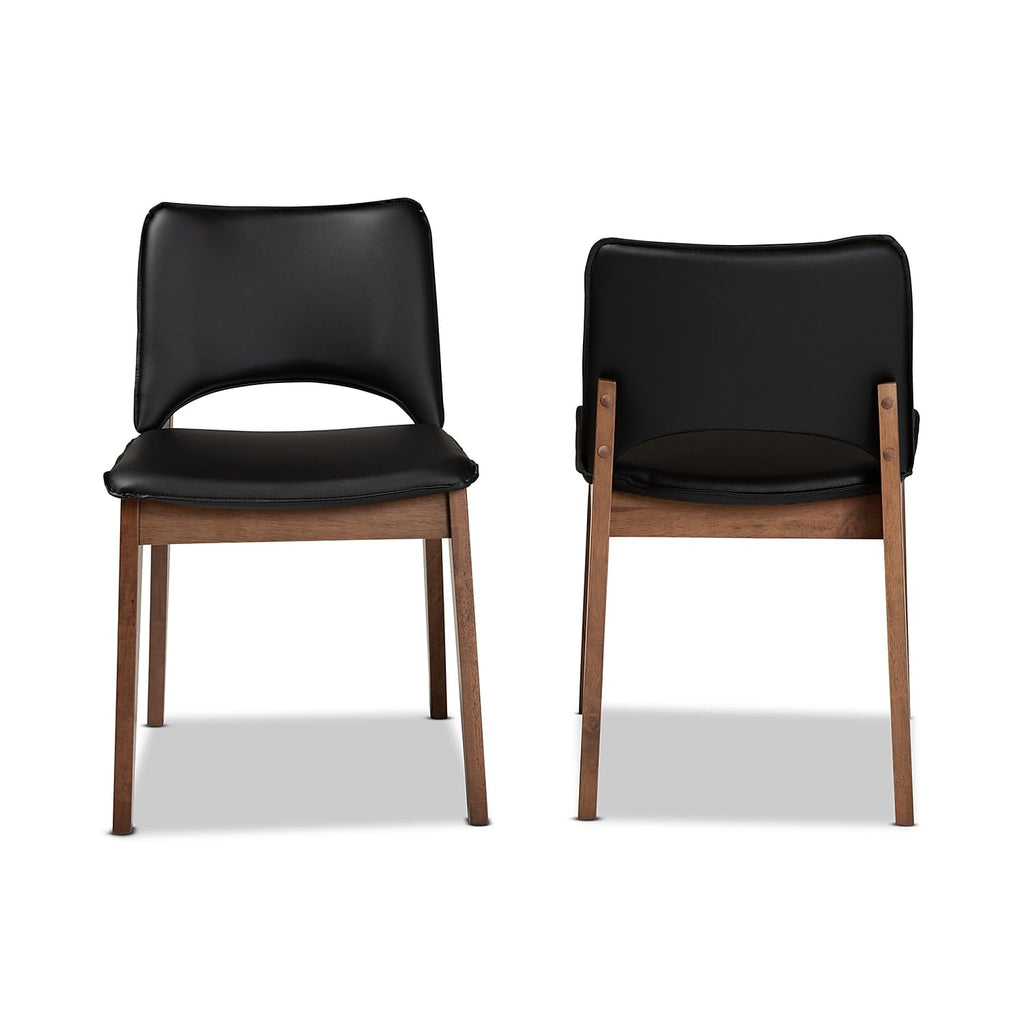 Baxton Studio Afton Mid-Century Modern Black Faux Leather Upholstered and Walnut Brown Finished Wood 2-Piece Dining Chair Set