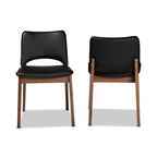 Baxton Studio Afton Mid-Century Modern Black Faux Leather Upholstered and Walnut Brown Finished Wood 2-Piece Dining Chair Set