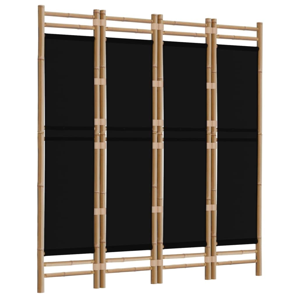 vidaXL Folding Room Divider | 4-Panel | Durable Bamboo Material and Black Canvas | Versatile for Living Room, Garden, Balcony | Foldable for Easy Storage
