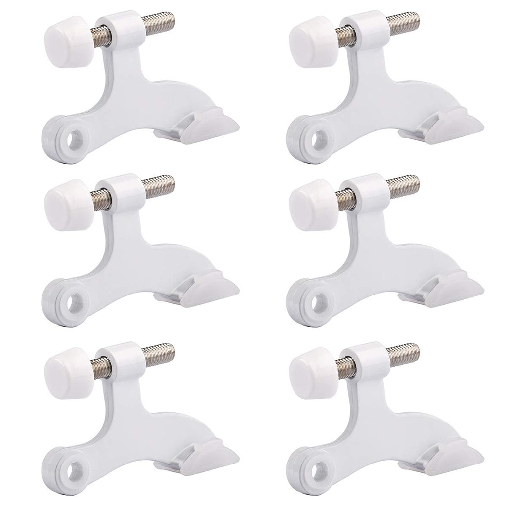 Homotek 6 Pack Hinge Pin White Door Stopper,Adjustable Deluxe Heavy Duty Door Stopper 2-1/2'X1-3/4   ,With White Rubber Bumper