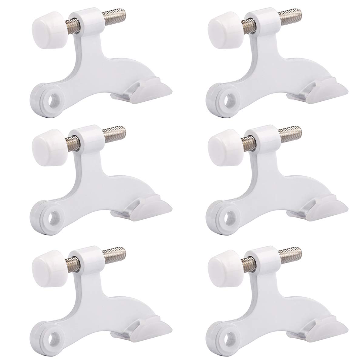 Homotek 6 Pack Hinge Pin White Door Stopper,Adjustable Deluxe Heavy Duty Door Stopper 2-1/2'X1-3/4   ,With White Rubber Bumper