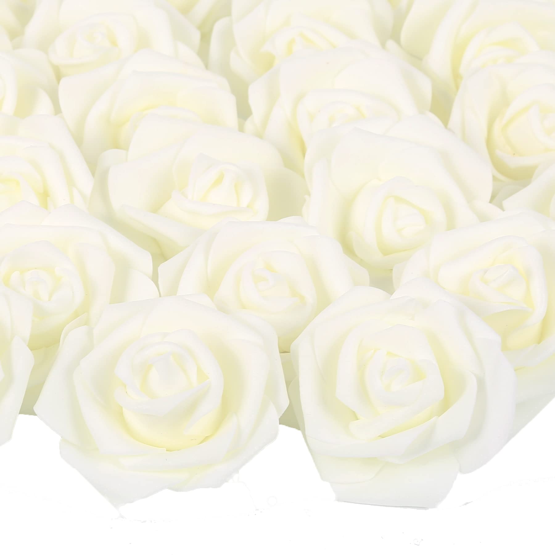 Artificial Rose Flowers, 100 pcs Foam Rose Bulk Ivory Fake flower heads for DIY Wedding Bouquets Rose Wall kissing balls Bridal 