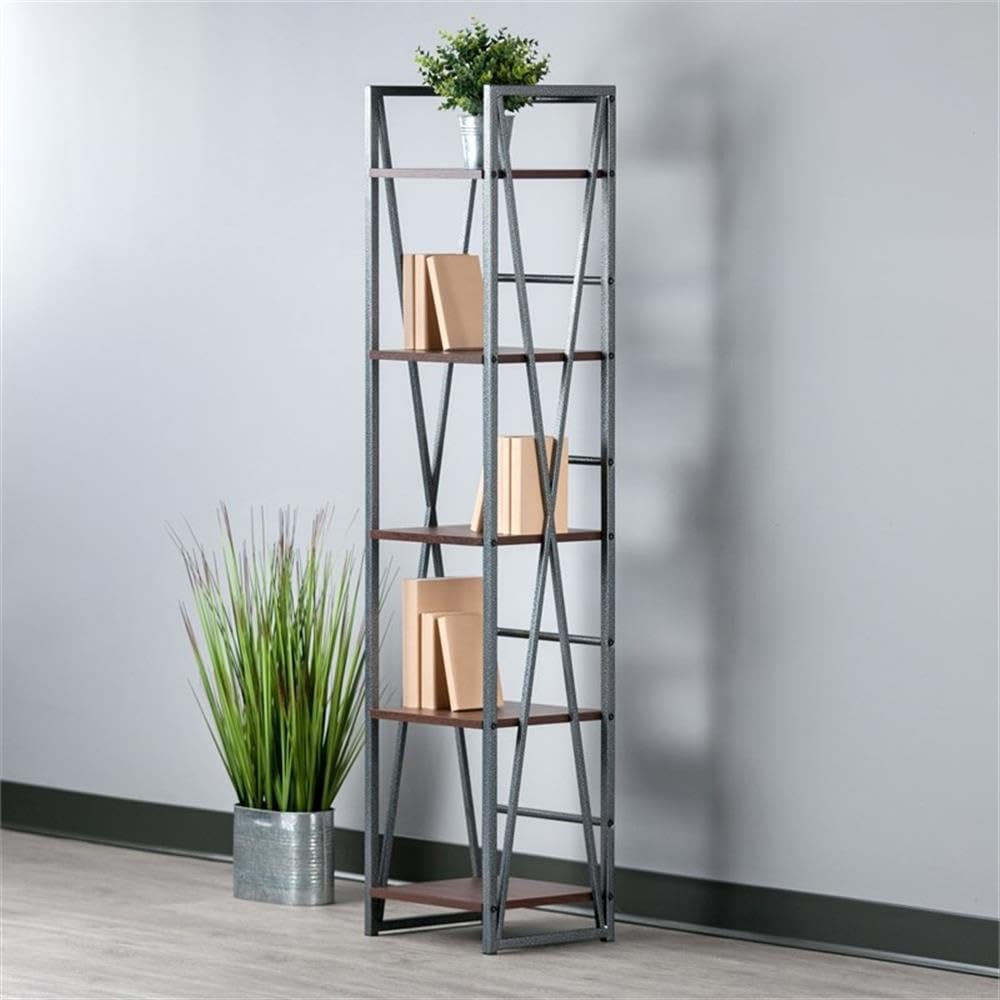 Winsome Wood Isa 5-Tier Shelf, Graphite and Walnut