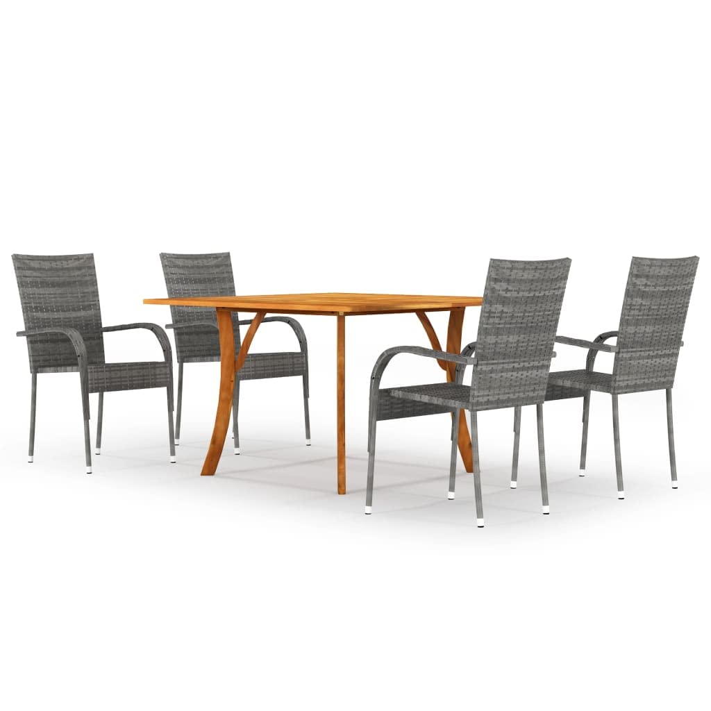 Vidaxl Patio Dining Set 5 Piece Garden Outdoor Balcony Backyard Terrace Dinner Dinette Seating Table Chair Furniture Set Home Gray