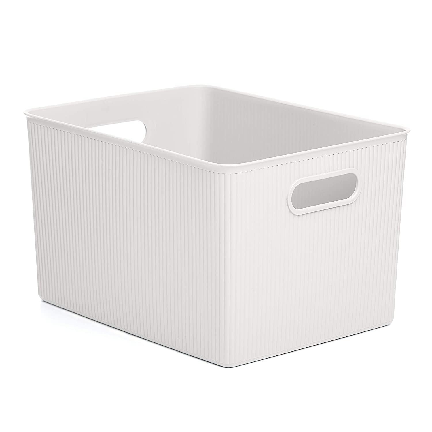 Superio Ribbed Collection - Decorative Plastic Open Home Storage Bins Organizer Baskets, X-Large Brown (1 Pack) Container Boxes