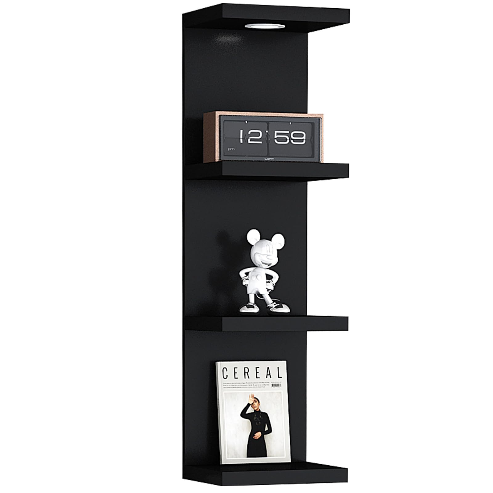LitaEther Versatile 4 Tier Wall Shelf Unit,Black Lack Wall Shelf,Display Floating Shelf with LED Remote Control Light