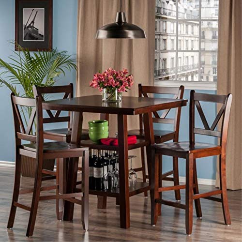 Ergode Wood Perrone High Table Set | Expandable Dining Solution | 2 Stools | Walnut Finish | Space-Saving | 160lbs Weight Limit (94554-VV)