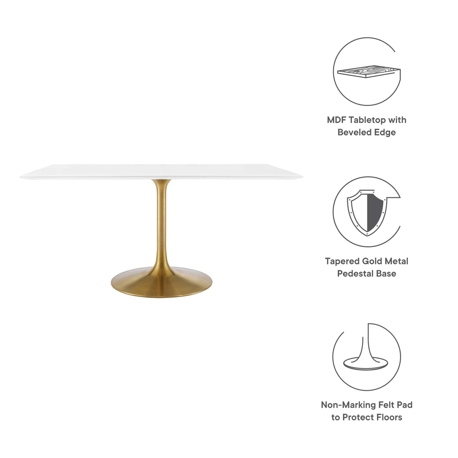 Modway Lippa 60" Mid-Century Modern Dining Table With Rectangle Top In Gold White