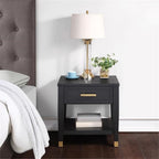Steve Silver Furniture Modern Black End Brushed Brass Accents, Storage Drawer & Bottom Shelf-Ash Veneers Table, 24 x 22 x 24