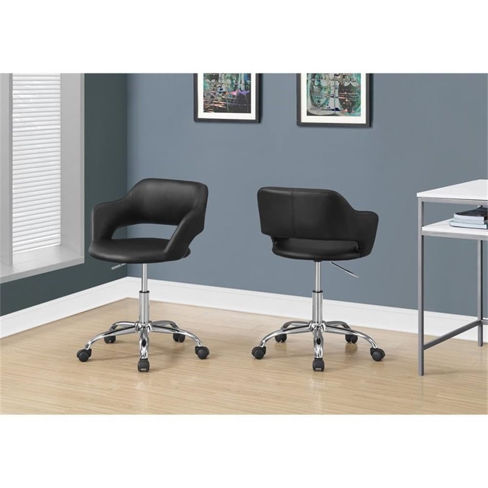 Monarch Specialties I 7298 Office Chair, Adjustable Height, Swivel, Ergonomic, Armrests, Computer Desk, Work, Metal, Pu Leather Look, Black, Chrome