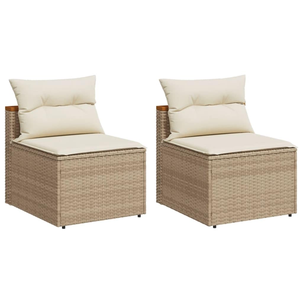 vidaXL Armless Patio Sofas - Beige Poly Rattan Outdoor Seating with Cream White Cushions, Weather-Resistant & Modular Design
