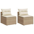 vidaXL Armless Patio Sofas - Beige Poly Rattan Outdoor Seating with Cream White Cushions, Weather-Resistant & Modular Design