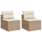 vidaXL Armless Patio Sofas - Beige Poly Rattan Outdoor Seating with Cream White Cushions, Weather-Resistant & Modular Design