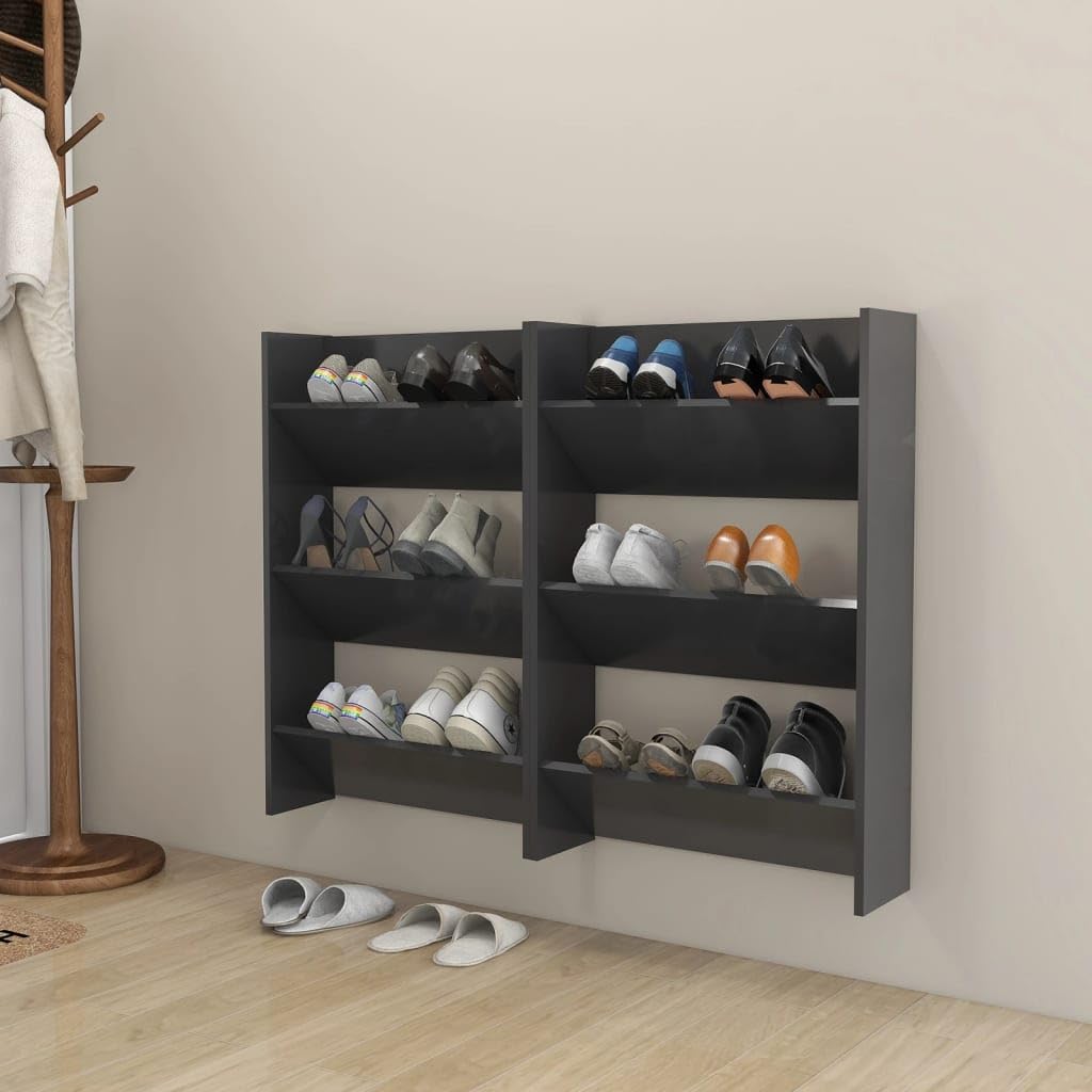 vidaXL Wall Shoe Cabinets 2 pcs Gray 23.6&quot;x7.1&quot;x35.4&quot; Engineered Wood