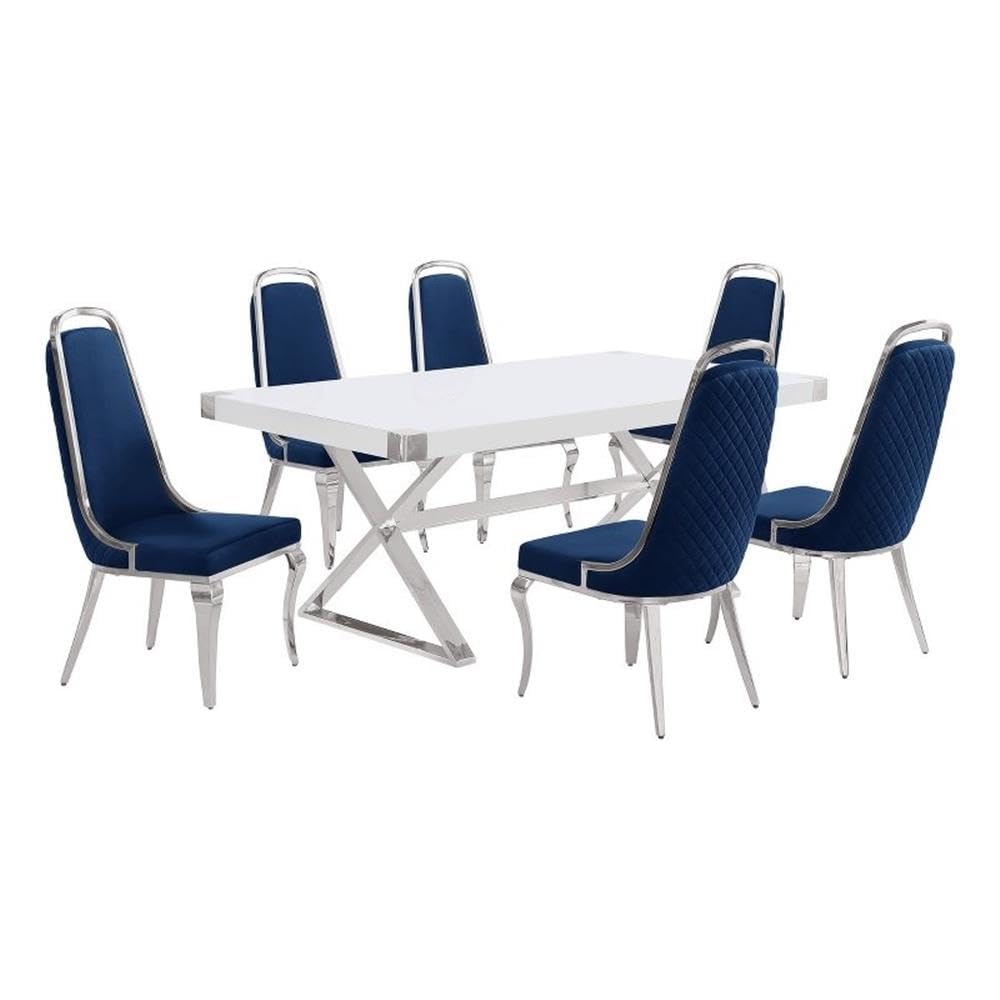 Best Quality Furniture D440/1-Sc310-7 Dining Set, 7 Piece, Navy Blue/Silver