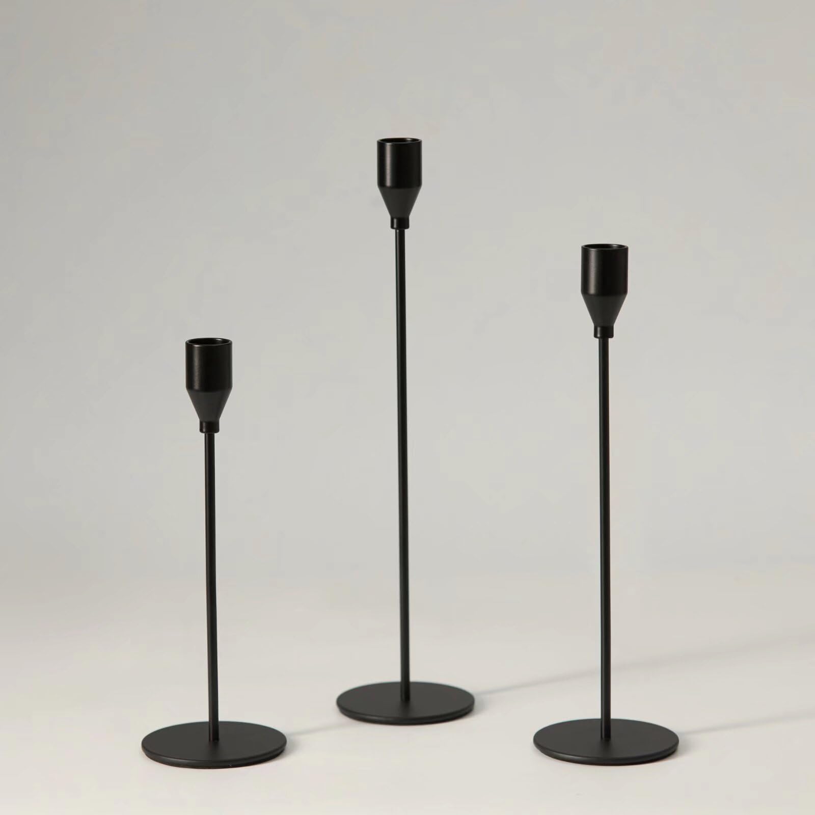 Pickood Solid Iron Taper Candle Holders Set of 3 - Modern Matte Black Candlesticks (9/11/13 Inch), Weighted & Rust-Proof Metal C