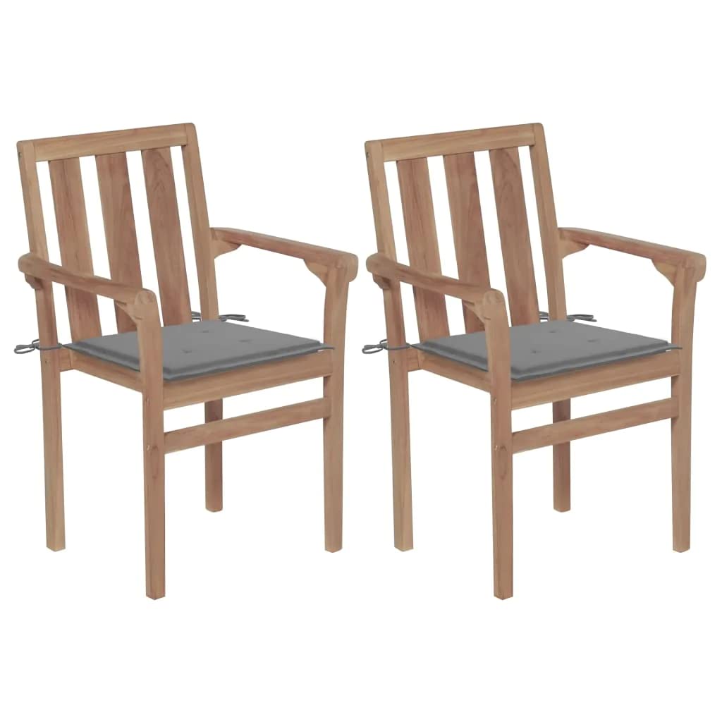vidaXL Solid Teak Wood Stackable Patio Chairs with Cushions - Thumbnail 2