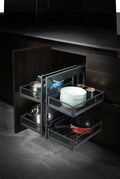 Universal Magic Corner Kitchen Cabinet Organiser, MultiTier Drawer Basket, Steel, Dark Grey, For Pots, Pans And Plates