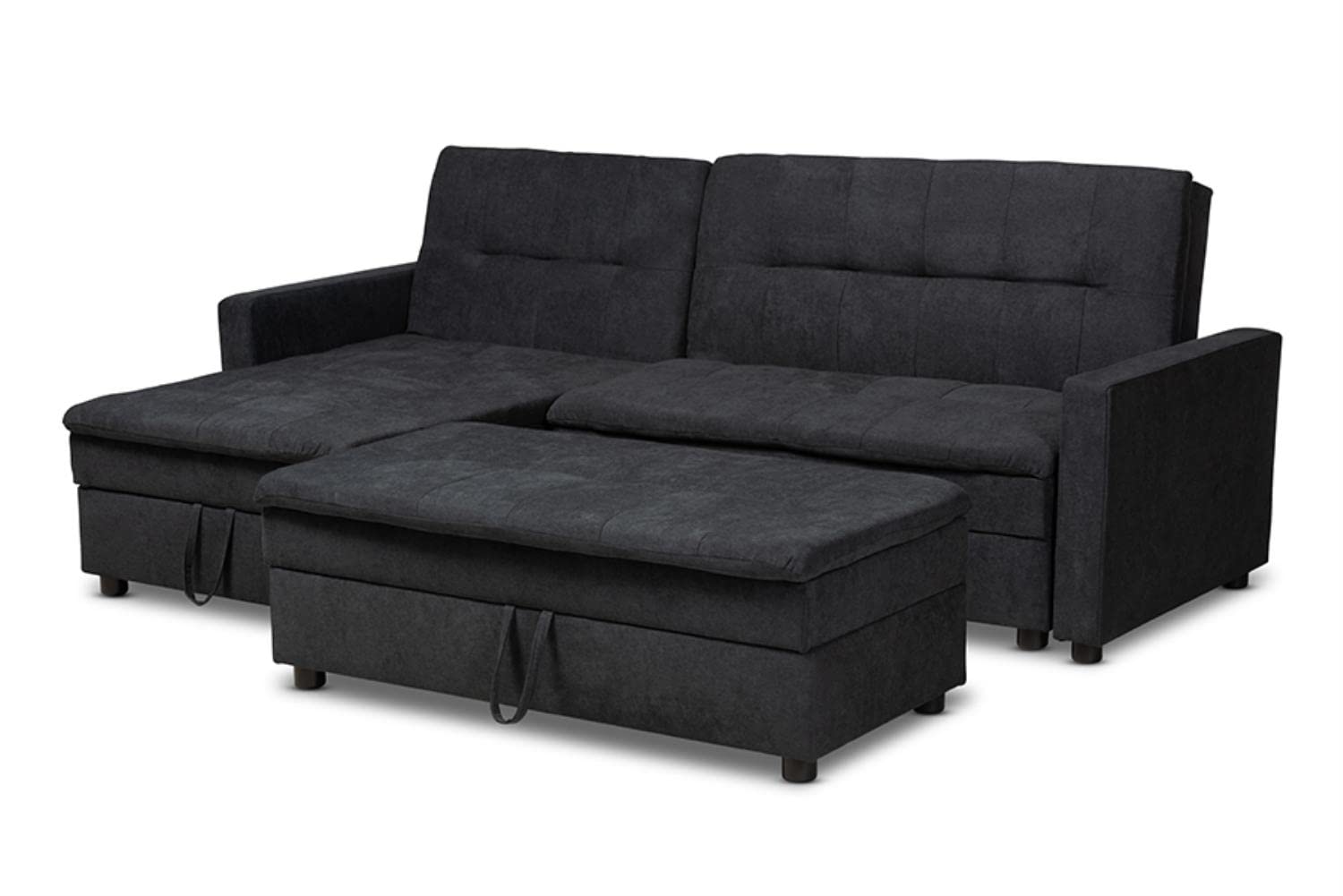 Baxton Studio Noa Modern and Contemporary Dark Grey Fabric Upholstered Left Facing Storage Sectional Sleeper Sofa with Ottoman