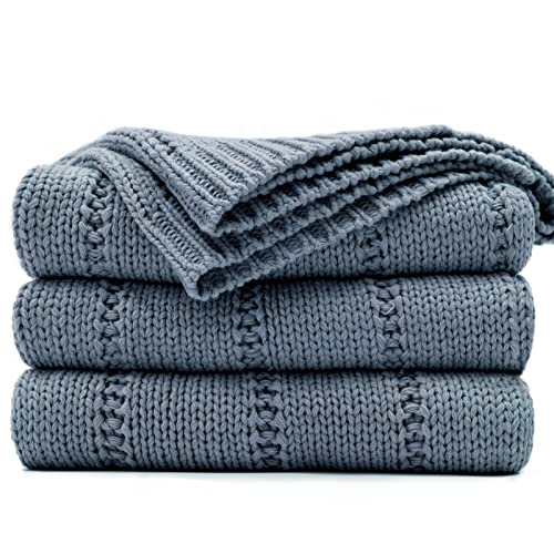 Recyco Cable Knit Dusty Blue Throw Blanket For Couch, Super Soft Warm Cozy Decorative Knitted Throw Blanket 2.3Lb For Bed, Sofa,