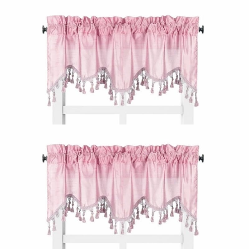 Solid Faux Silk Swag Waterfall Cascade Ascot Window Curtain Valance W/Tassels Trim 55' X18' Wave (2, Pink)