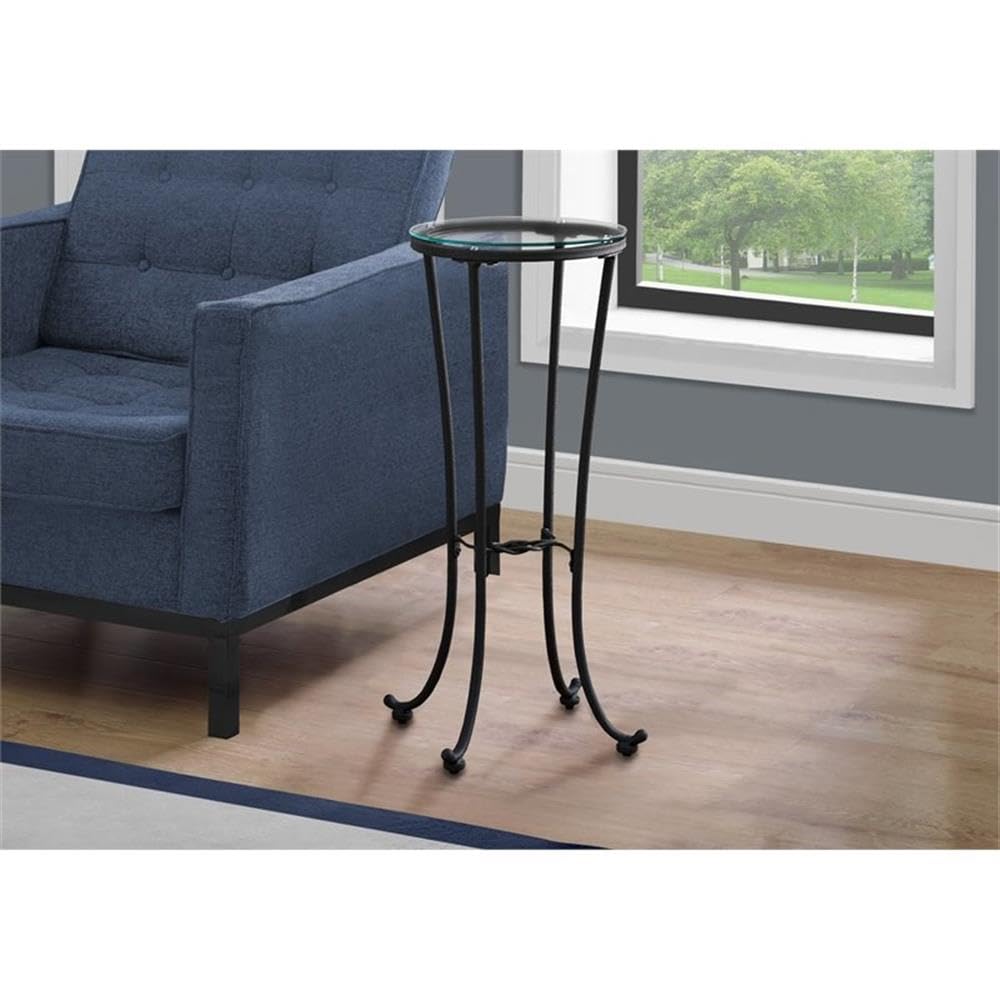 Monarch Specialties Hammered Metal With Tempered Glass Accent Table, 12&quot;L X 12&quot;W X 28&quot;H, Black