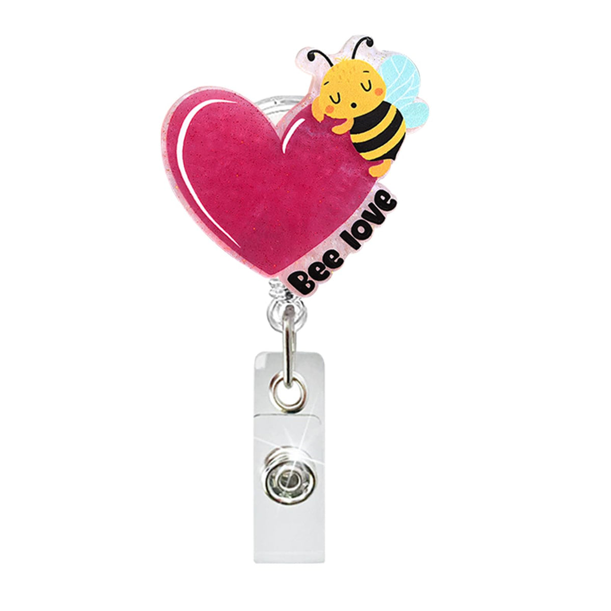 Bee Love Badge Reel Valentine Retractable Alligator Badge Clip Cute Bee Valentine Badge Holder Nurse Doctor Valentine Badge Clip