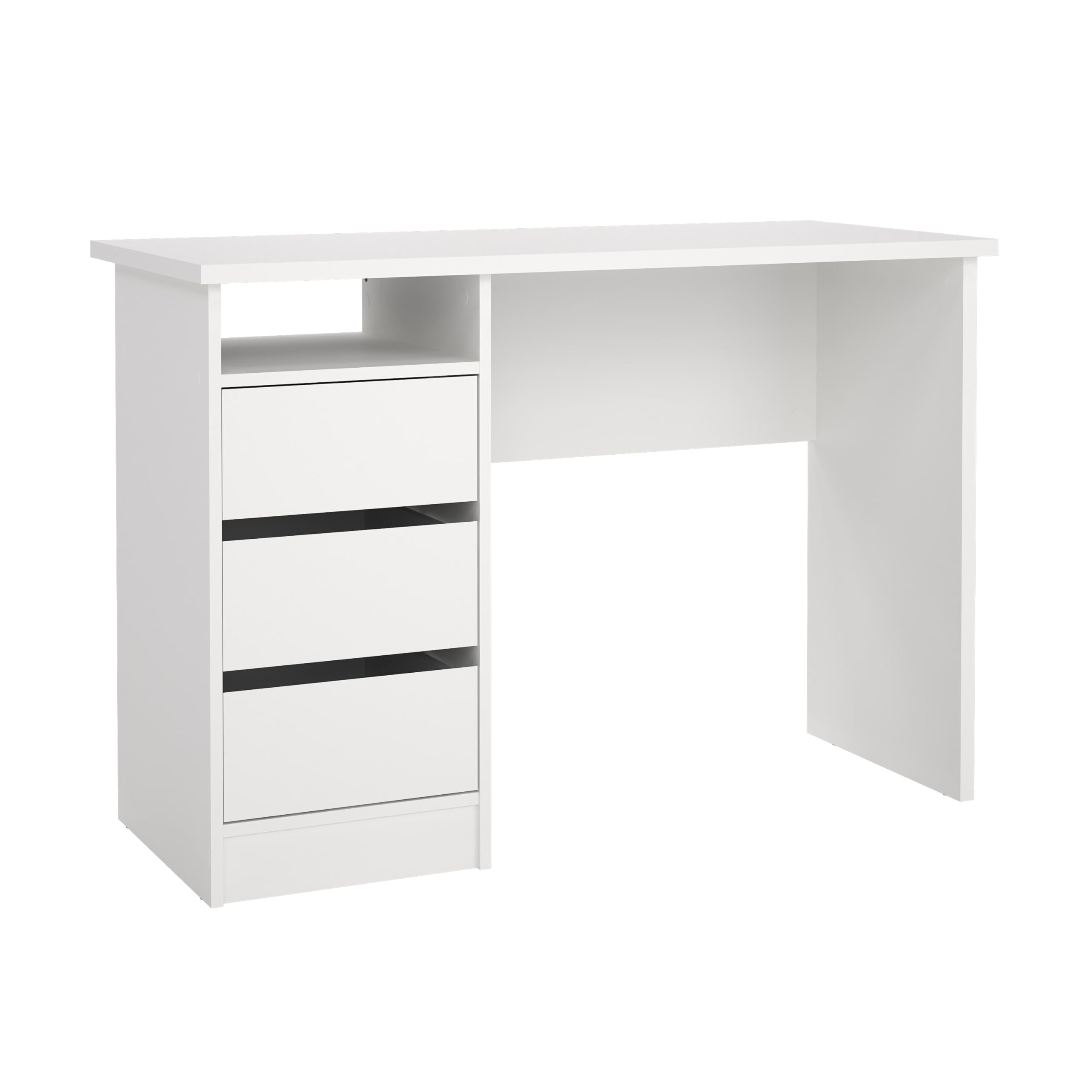 Wes Home Office Writing Desk with 3 Drawers and Open Shelf, White