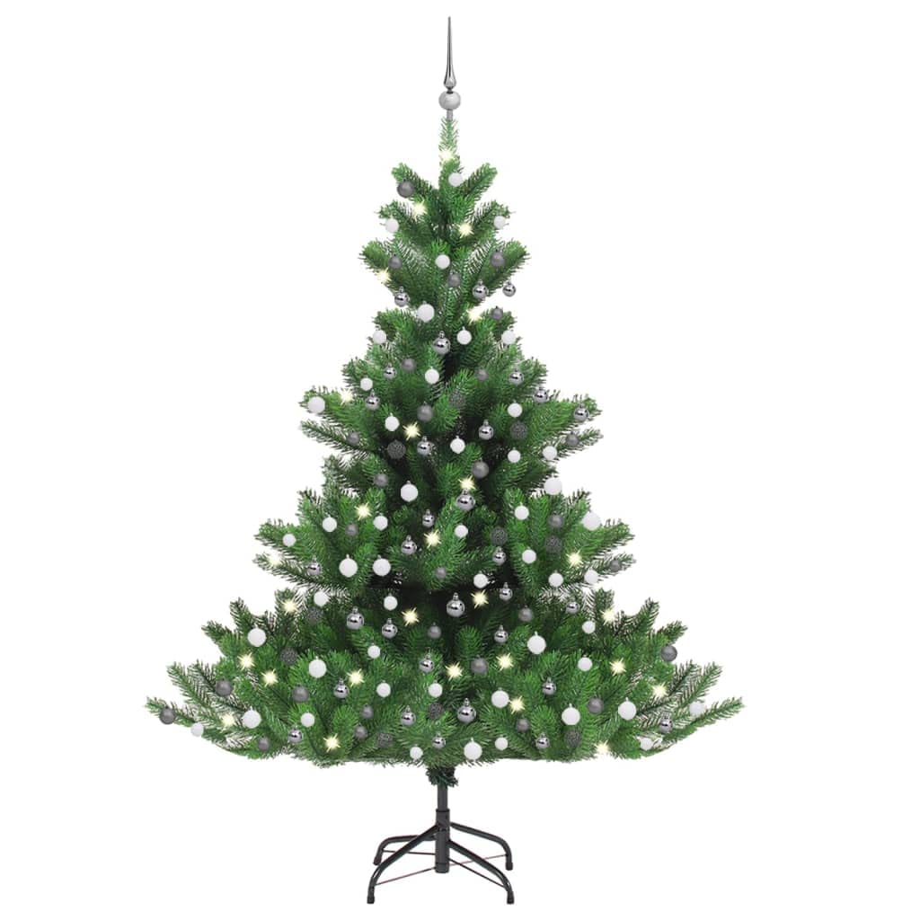 vidaXL Nordmann Fir Artificial Christmas Tree LED&Ball Set Home Indoor Outdoor Holiday Decoration Christmas Ornament Xmas Tree 82.7" Green