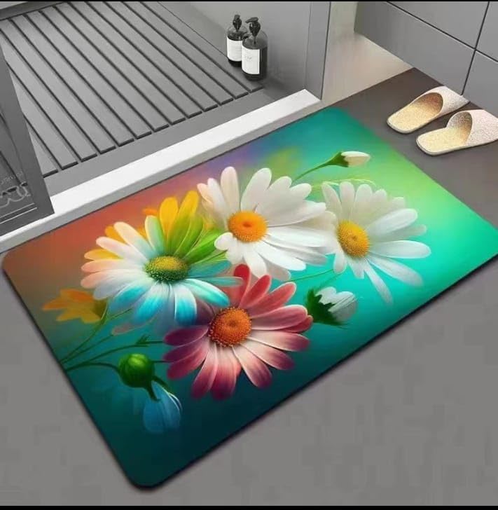 Aezra Floral AntiSlip Bathroom Mat | Soft Absorbent Shower Door Mat | Waterproof NonSlip Floor Mat for Bathroom, Kitchen & Ent