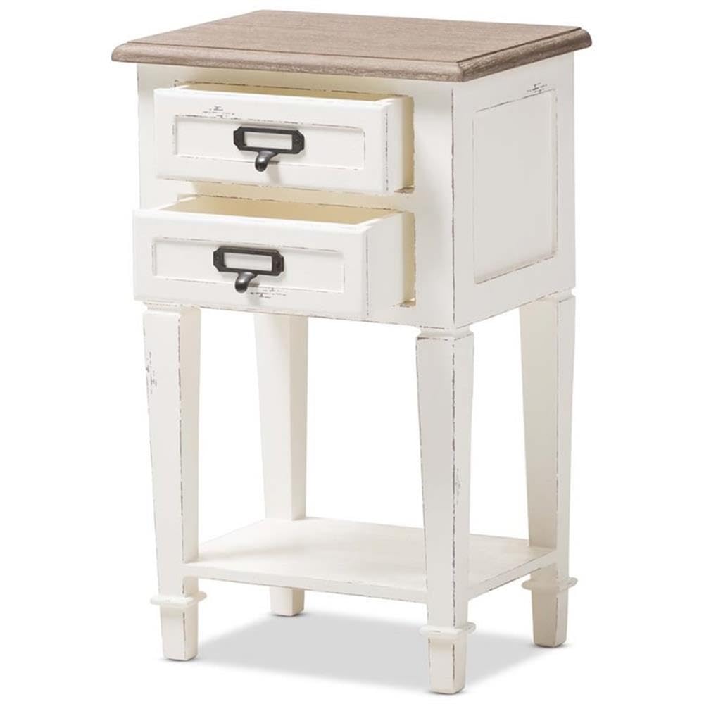 Baxton Studio Dauphine 15 3/4&quot; Wide Weathered Oak And White Side Table