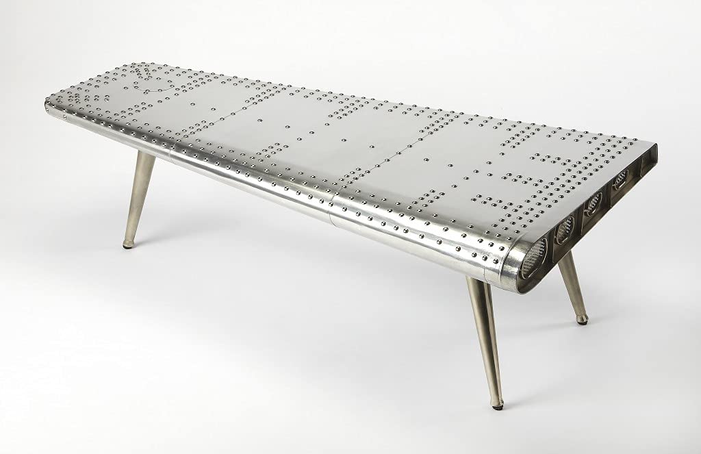 HomeRoots Silver Iron, MDF, Wood Solids Midway Aviator Coffee Table