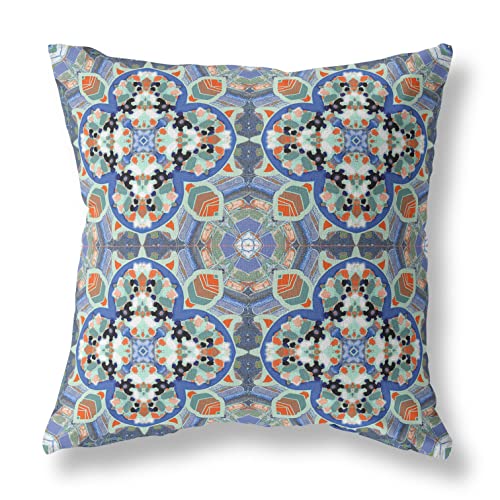 HomeRoots Broadcloth Blue Orange Cloverleaf Indoor Outdoor Throw Pillow