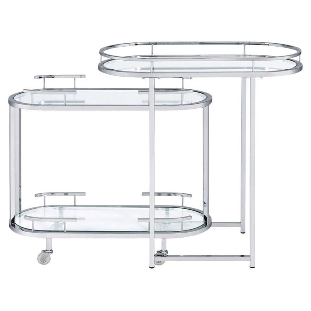 Acme Piffo Glass Top Storage Serving Cart And Bar Table In Clear And Chrome