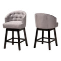Baxton Studio Theron Mid-Century Transitional Grey Fabric and Espresso Brown Finished Wood 2-Piece Swivel Counter Stool Set