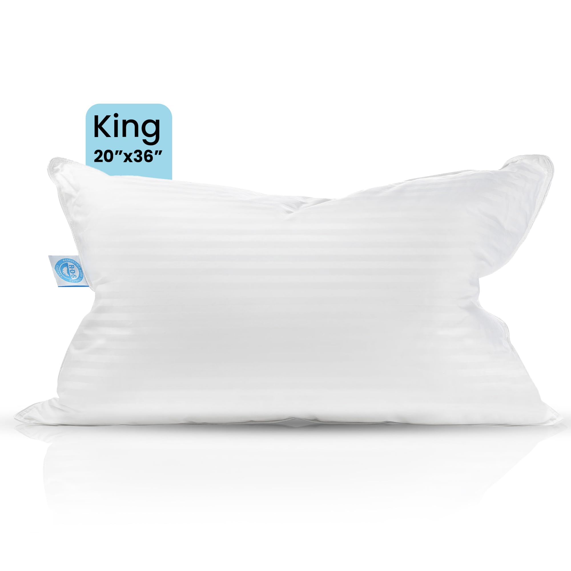 East Coast Bedding Balanced Dream Firm Pillow, King Size 20X36 Inch Medium Support Goose Feather Down Pillows, 100% Cotton Shell