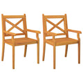 vidaXL Solid Acacia Wood Patio Dining Chairs - Set of 2, Outdoor Garden Furniture with Comfortable Armrests and Stylish Cross Slatted Design