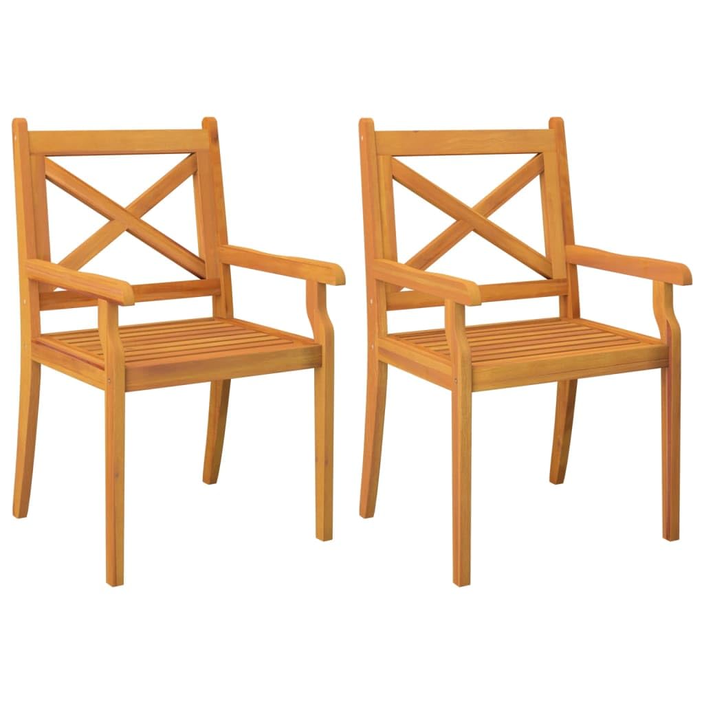 vidaXL Solid Acacia Wood Patio Dining Chairs - Set of 2, Outdoor Garden Furniture with Comfortable Armrests and Stylish Cross Slatted Design