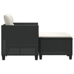 vidaXL Black Poly Rattan Patio Sofa 2-Seater with Stools - Powder-Coated Steel Outdoor Furniture - Cushions with Washable Covers