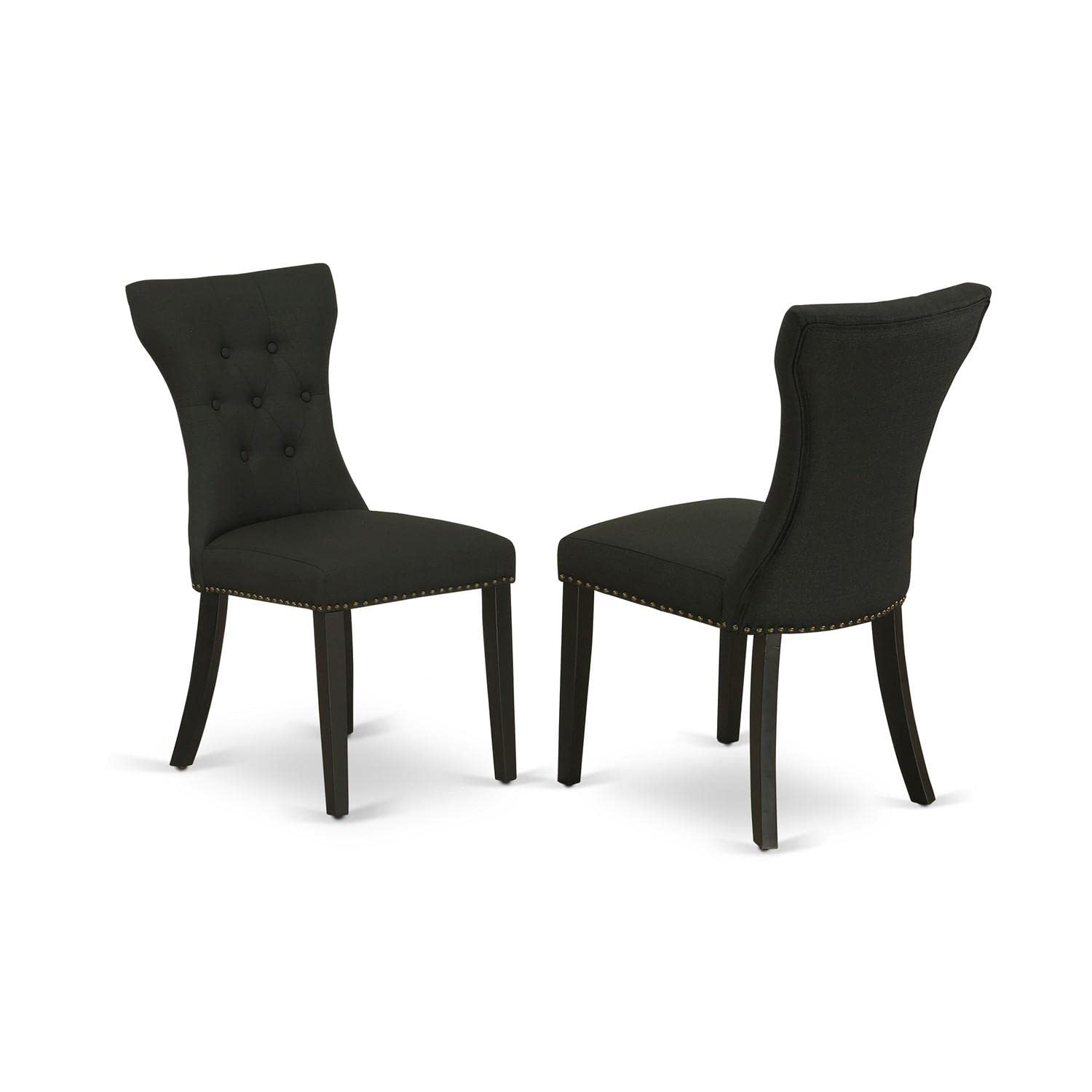 East West Furniture Dlga3-Abk-24 3 Piece Dinette Set For Small Spaces Contains A Round Dining Table With Dropleaf And 2 Black Linen Fabric Upholstered Chairs, 42X42 Inch, Wirebrushed Black