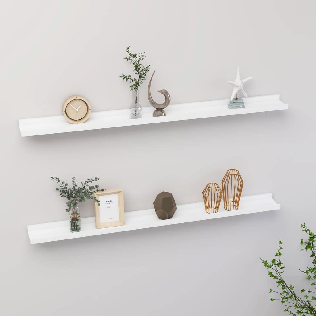 vidaXL Modern Wall-Mounted Shelves - White MDF - Set of 2 - Versatile and Space-Saving - Size 39.4&quot;x3.5&quot;x1.2&quot;